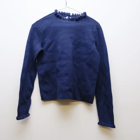 GAP Navy Ruffled Neck & Cuff Knit Sweater - Picture 1 of 5